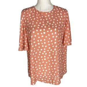 41 Hawthorn‎ White & Orange Polka Dot Flutter Short Sleeve Blouse Women's L